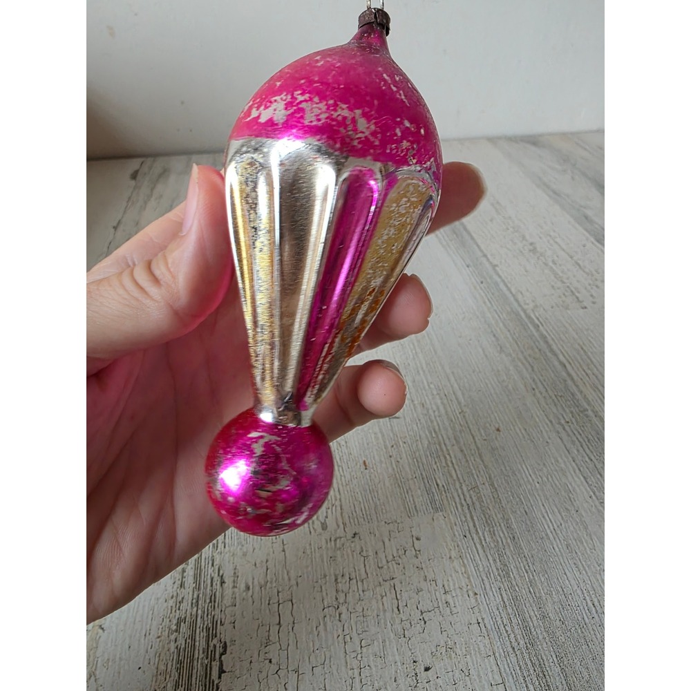 Antique parachute indent fluted air balloon pink teardrop class ornament Xmas - Picture 3 of 7